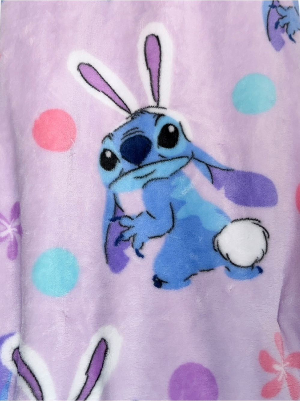 Disney Stitch Easter Bunny Plush Throw Blanket 50 x 70 Purple Lilo and Stitch - Picture 2 of 5